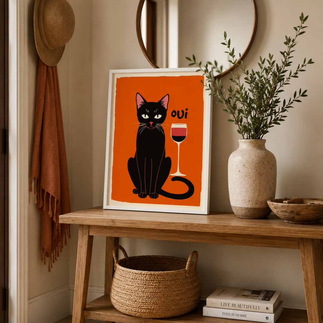 French Oui Black Cat Wine Canvas Print