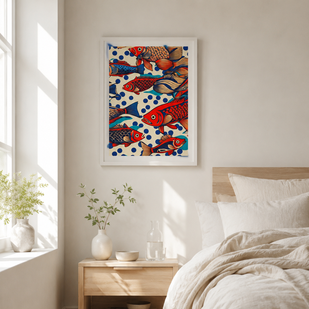 Japanese Colourful School Of Fish Canvas Print