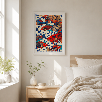 Japanese Colourful School Of Fish Canvas Print