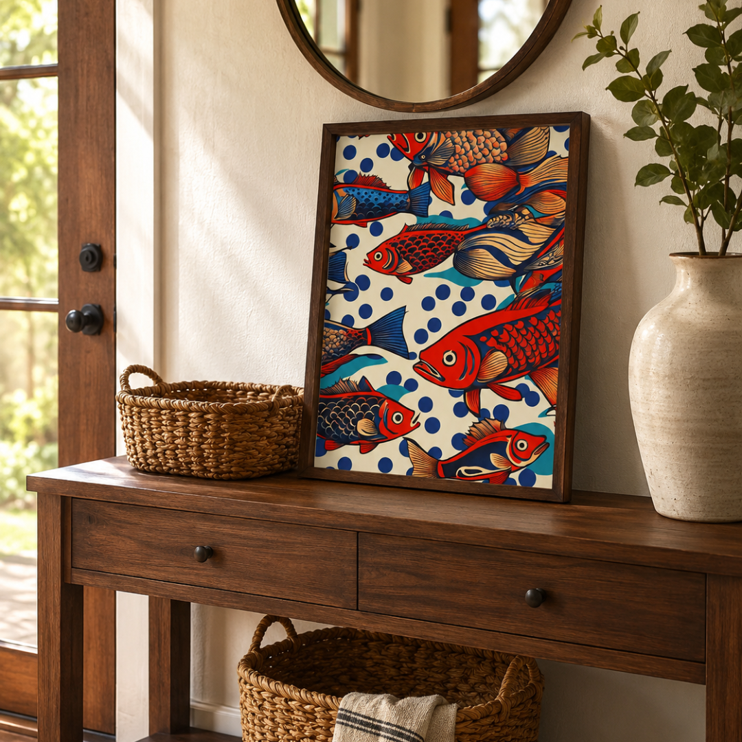 Japanese Colourful School Of Fish Canvas Print