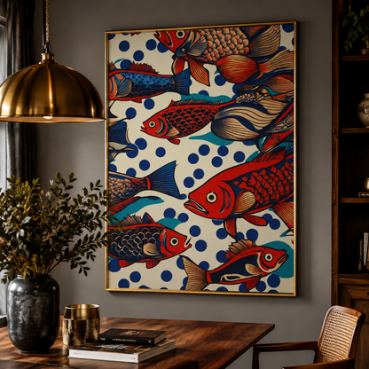 Japanese Colourful School Of Fish Canvas Print