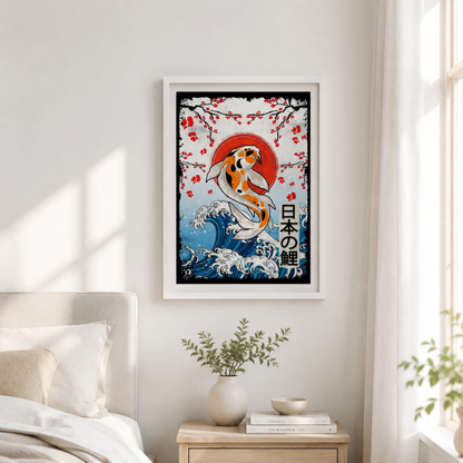 Japanese Koi Wave & Cherry Blossom Canvas Print