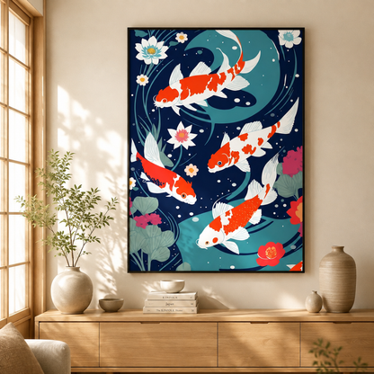 Japanese Koi Fish Lotus Pond Canvas Print