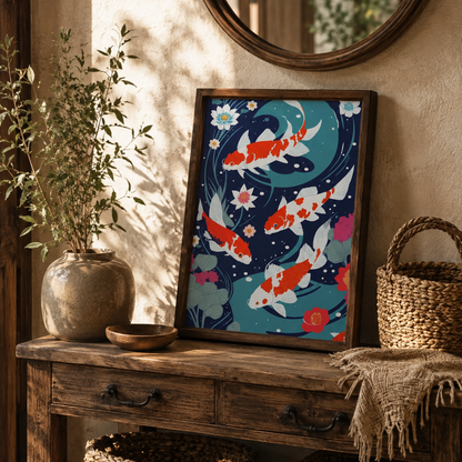 Japanese Koi Fish Lotus Pond Canvas Print