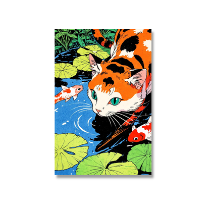 Japanese Calico Cat Koi Pond Canvas Print