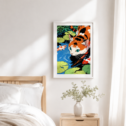 Japanese Calico Cat Koi Pond Canvas Print