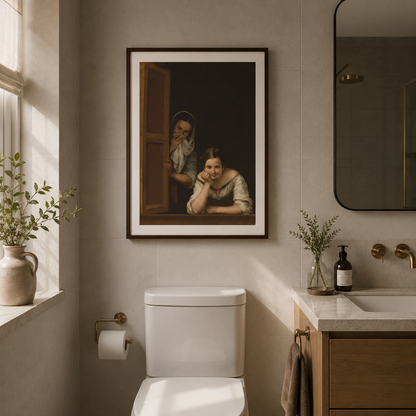 Funny Bathroom Mona Lisa Canvas Print