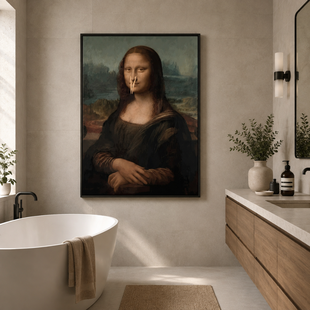 Funny Bathroom Mona Lisa Canvas Print