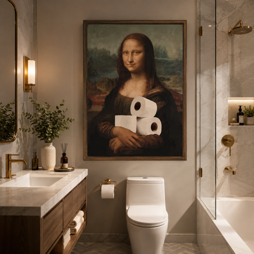 Funny Bathroom Mona Lisa Canvas Print