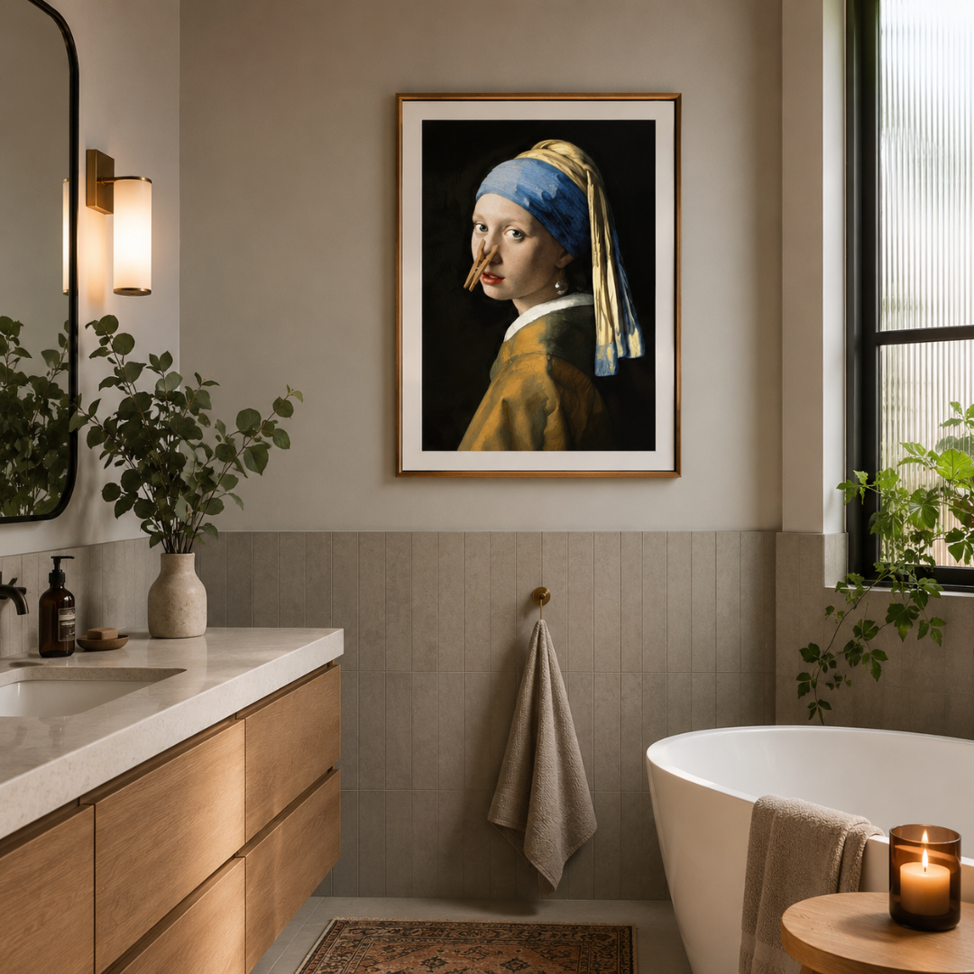 Funny Bathroom Mona Lisa Canvas Print