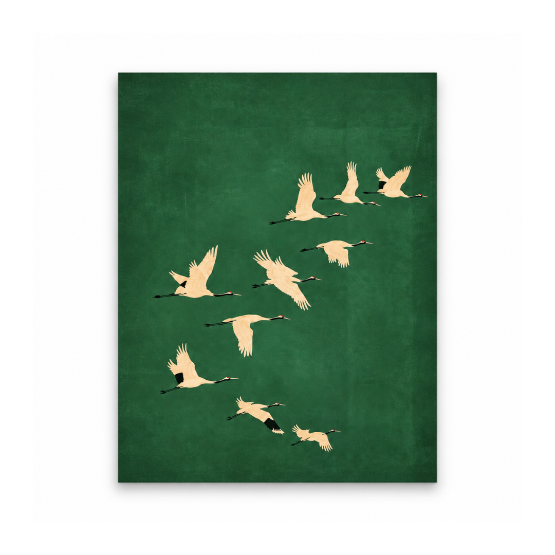 Japanese Emerald Crane Flight Canvas Print