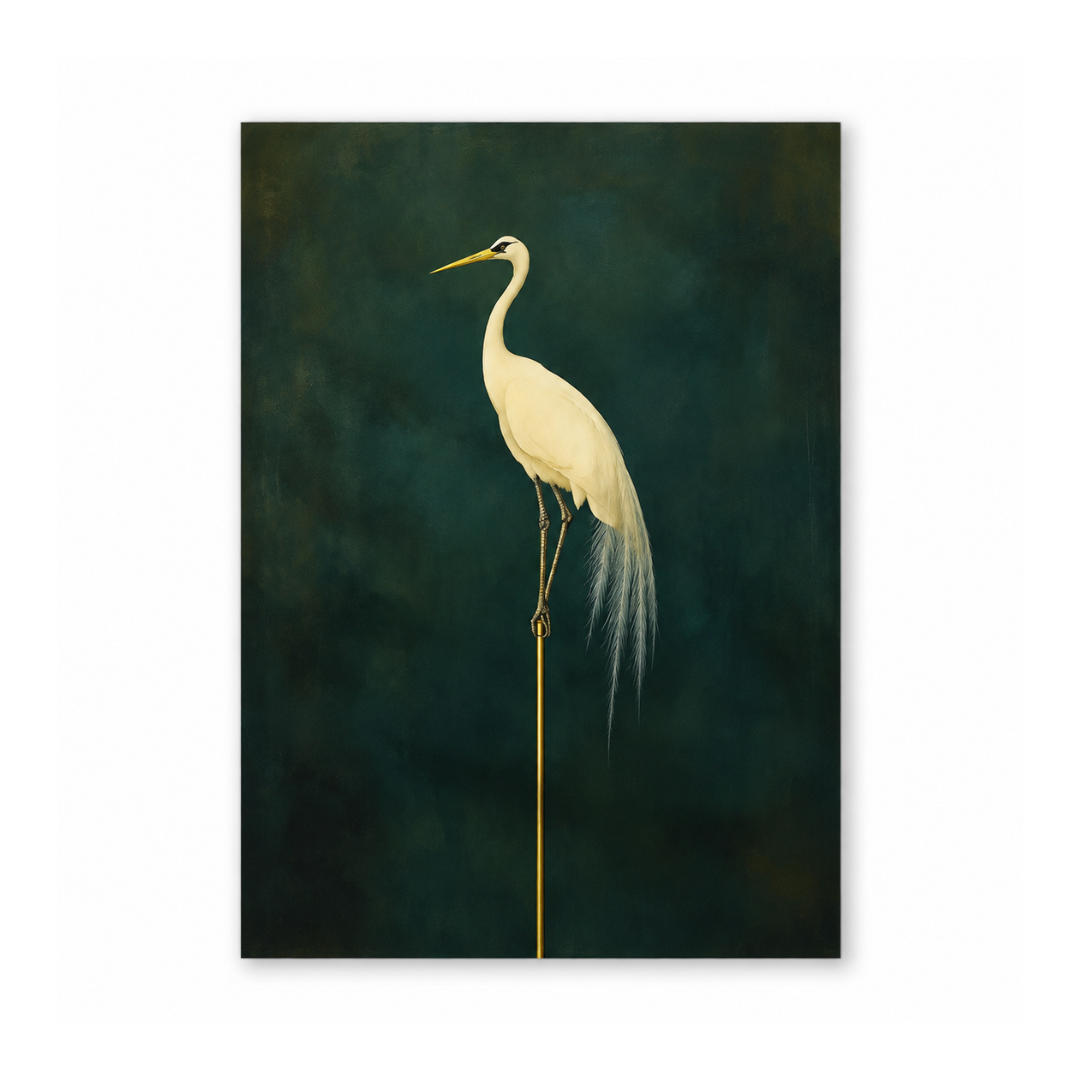 Japanese Emerald Egret Portrait Canvas Print