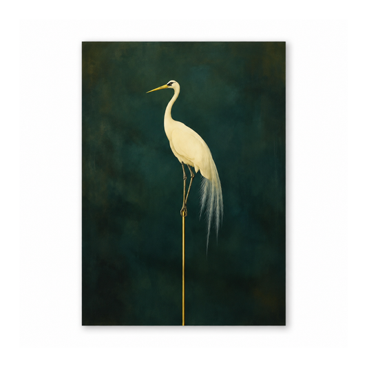 Japanese Emerald Egret Portrait Canvas Print