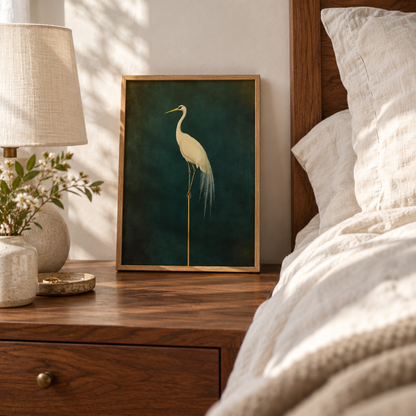 Japanese Emerald Egret Portrait Canvas Print