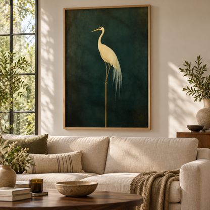 Japanese Emerald Egret Portrait Canvas Print