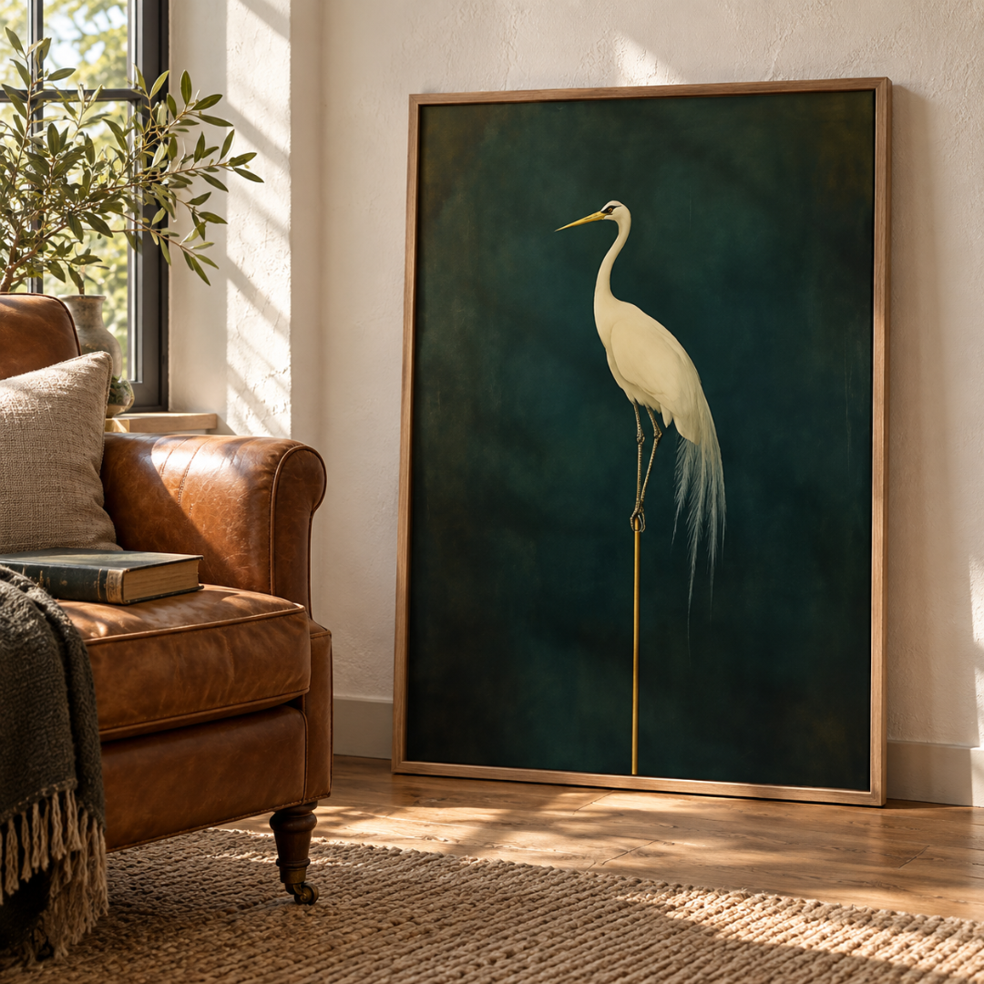 Japanese Emerald Egret Portrait Canvas Print