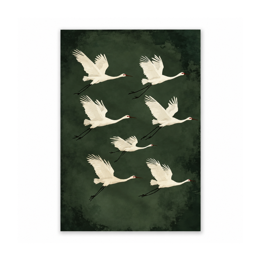 Japanese Seven Cranes At Dusk Canvas Print