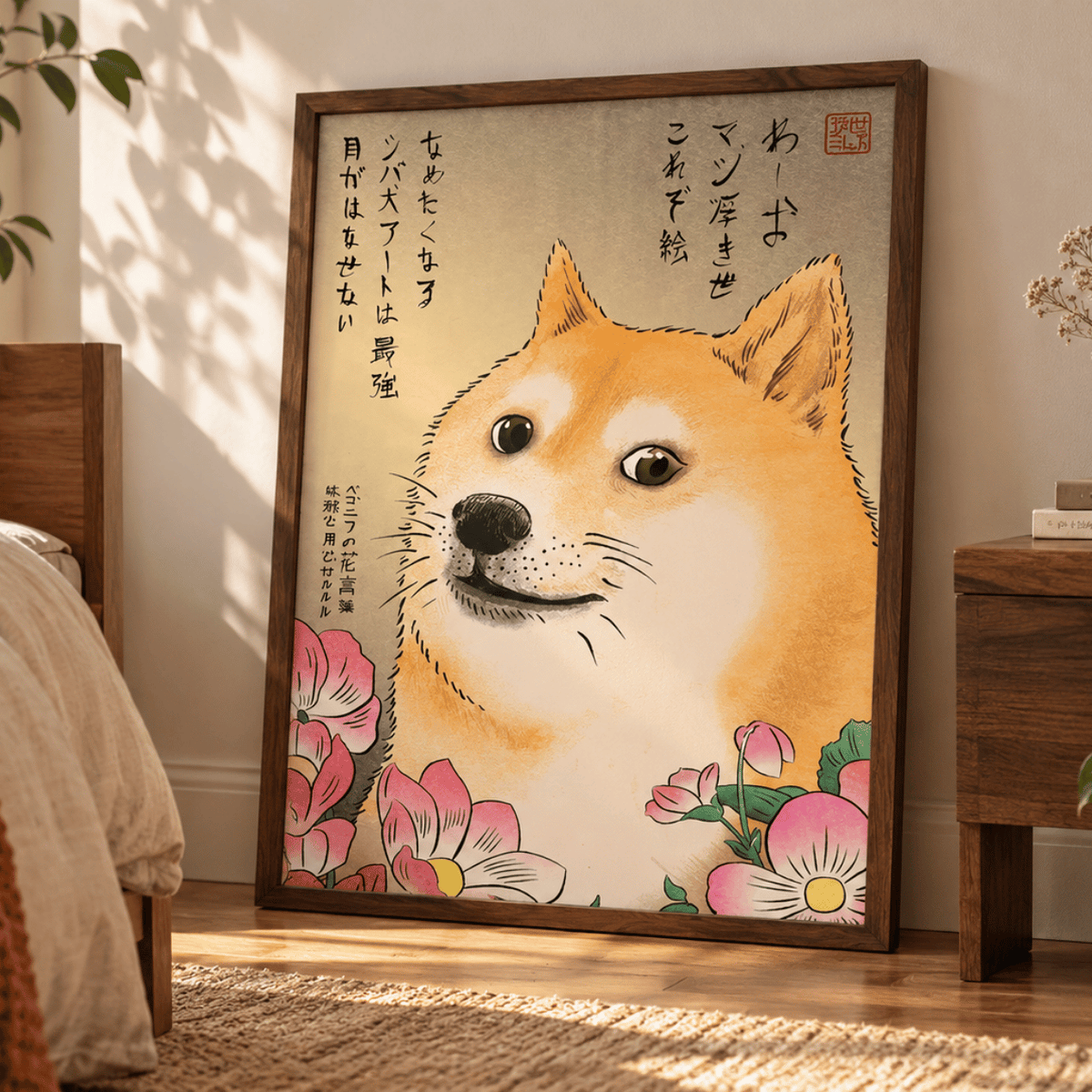Shiba In Bloom Japanese Canvas Print