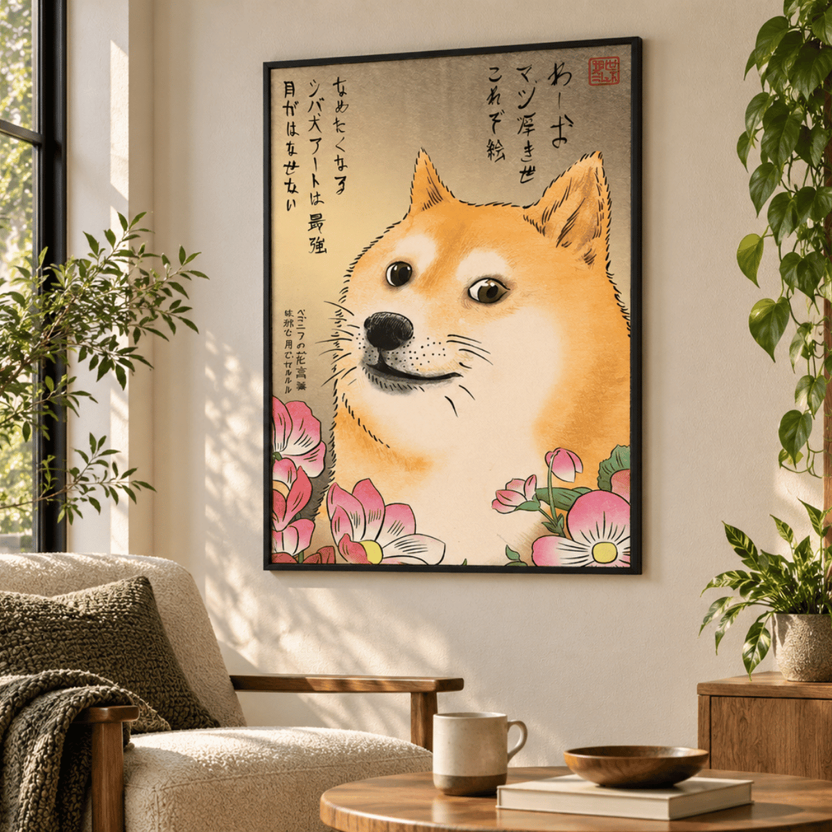 Shiba In Bloom Japanese Canvas Print