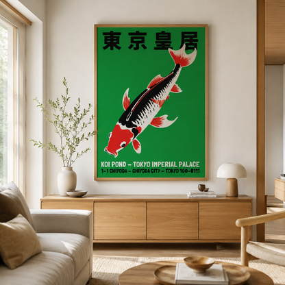 Japanese Imperial Koi Green Vintage Poster Canvas Print