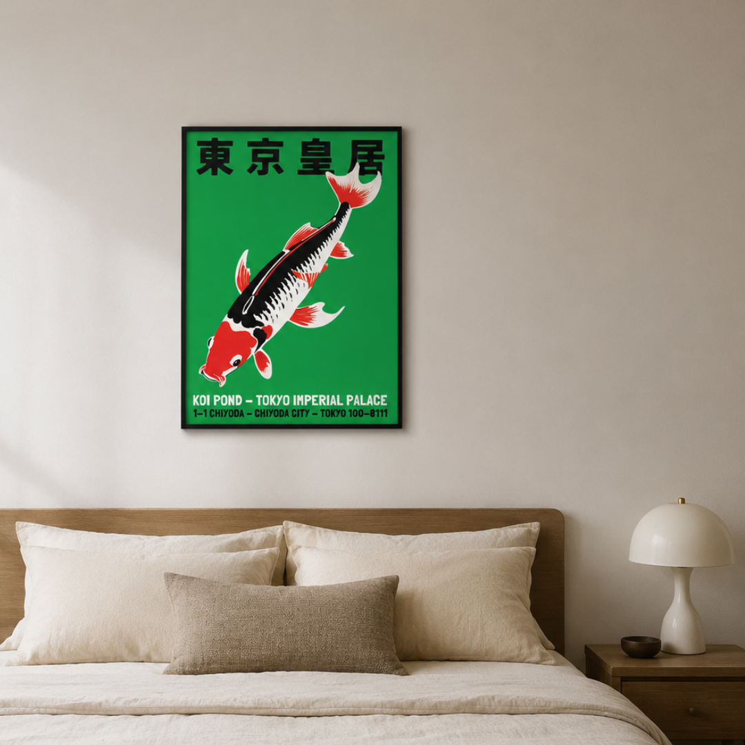Japanese Imperial Koi Green Vintage Poster Canvas Print