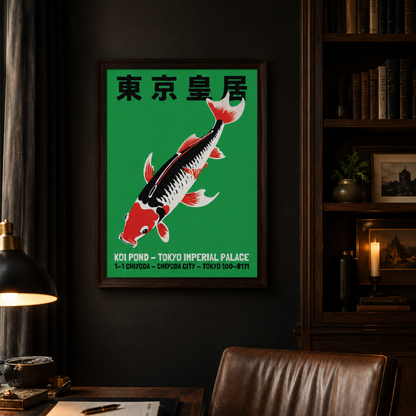 Japanese Imperial Koi Green Vintage Poster Canvas Print