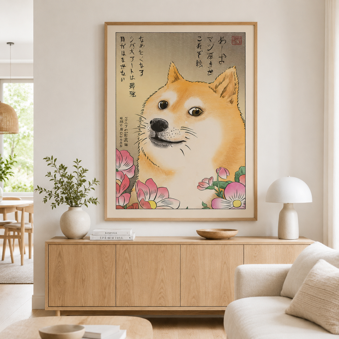 Japanese Shiba Inu Floral Meme Canvas Print