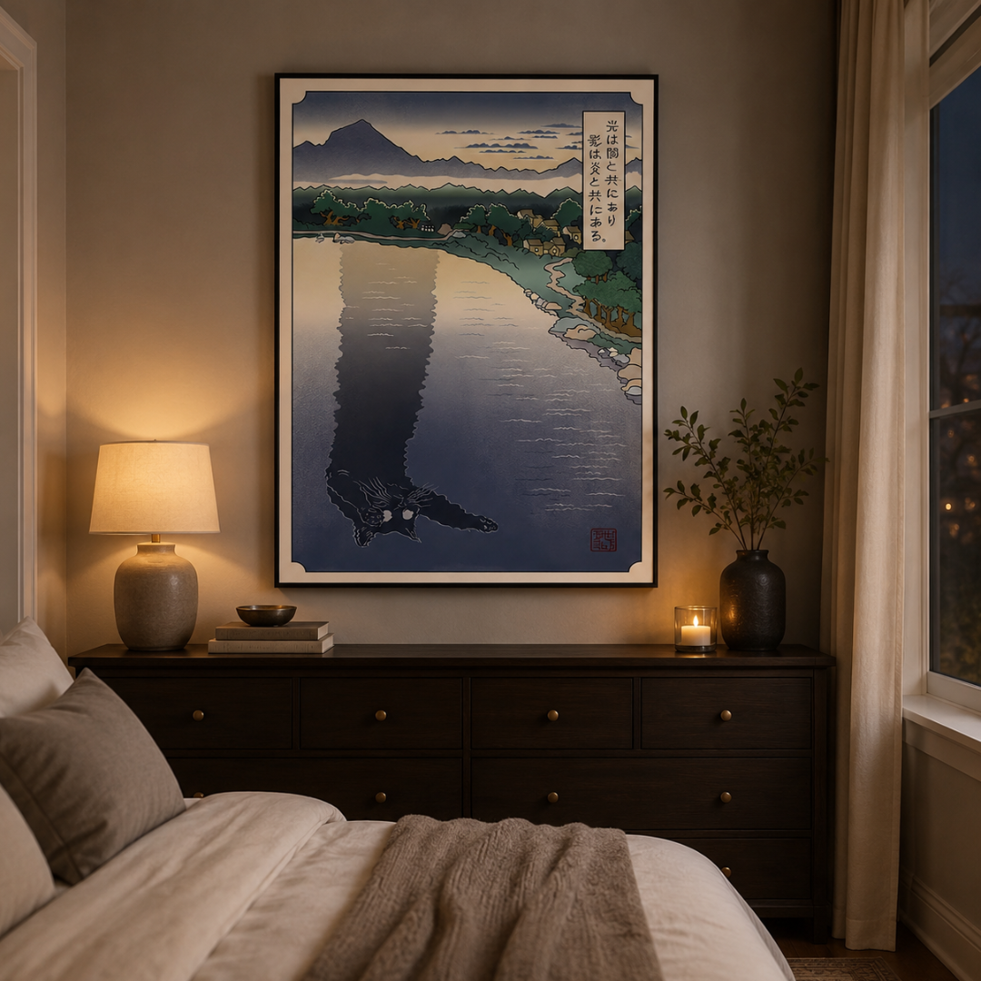 Japanese Cat Reflection Landscape Canvas Print
