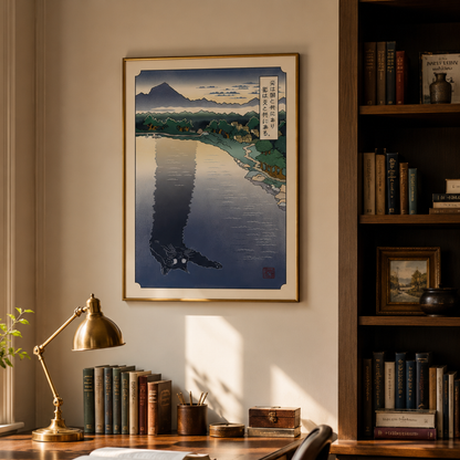 Japanese Cat Reflection Landscape Canvas Print