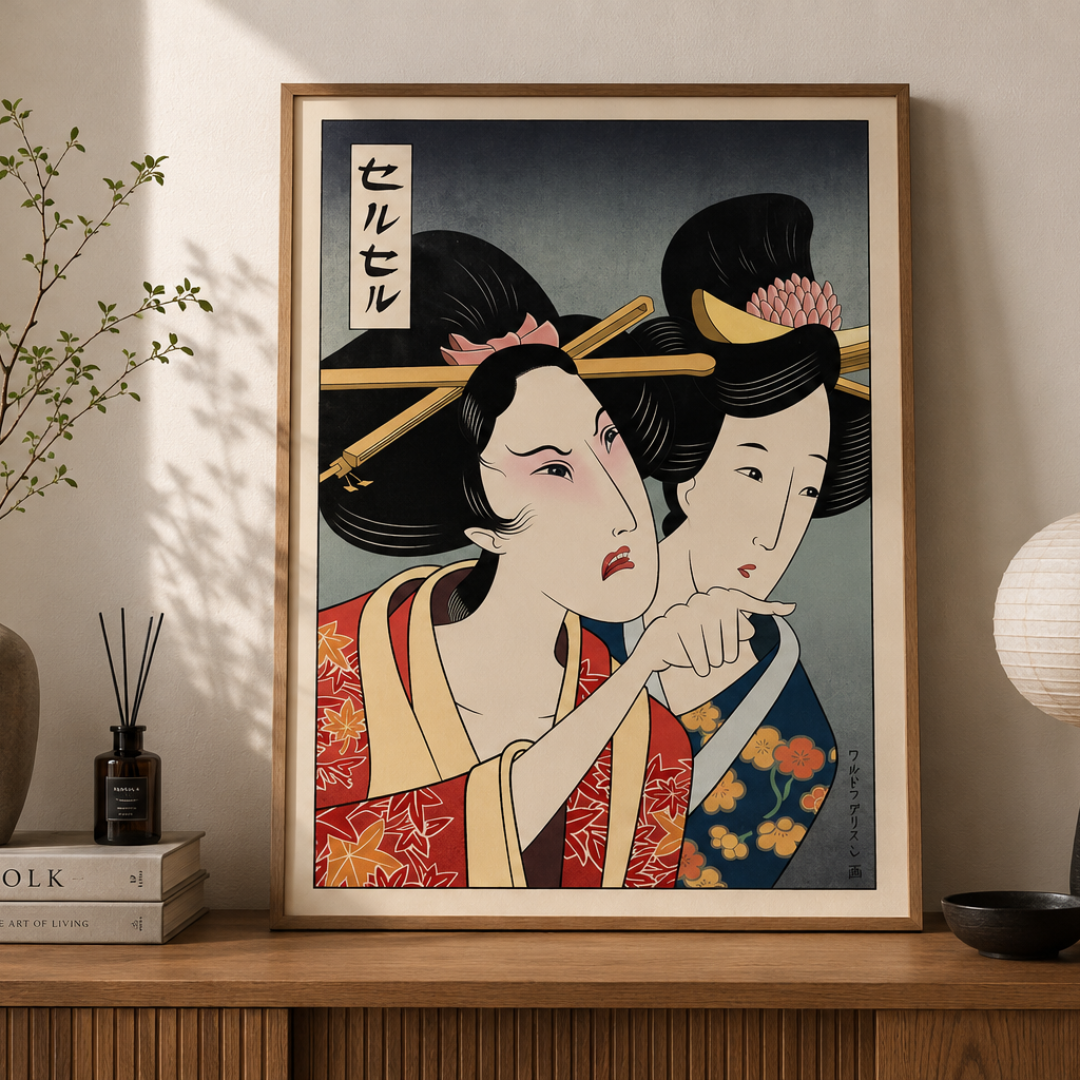 Japanese Gossiping Geisha Ukiyo-e Meme Canvas Print