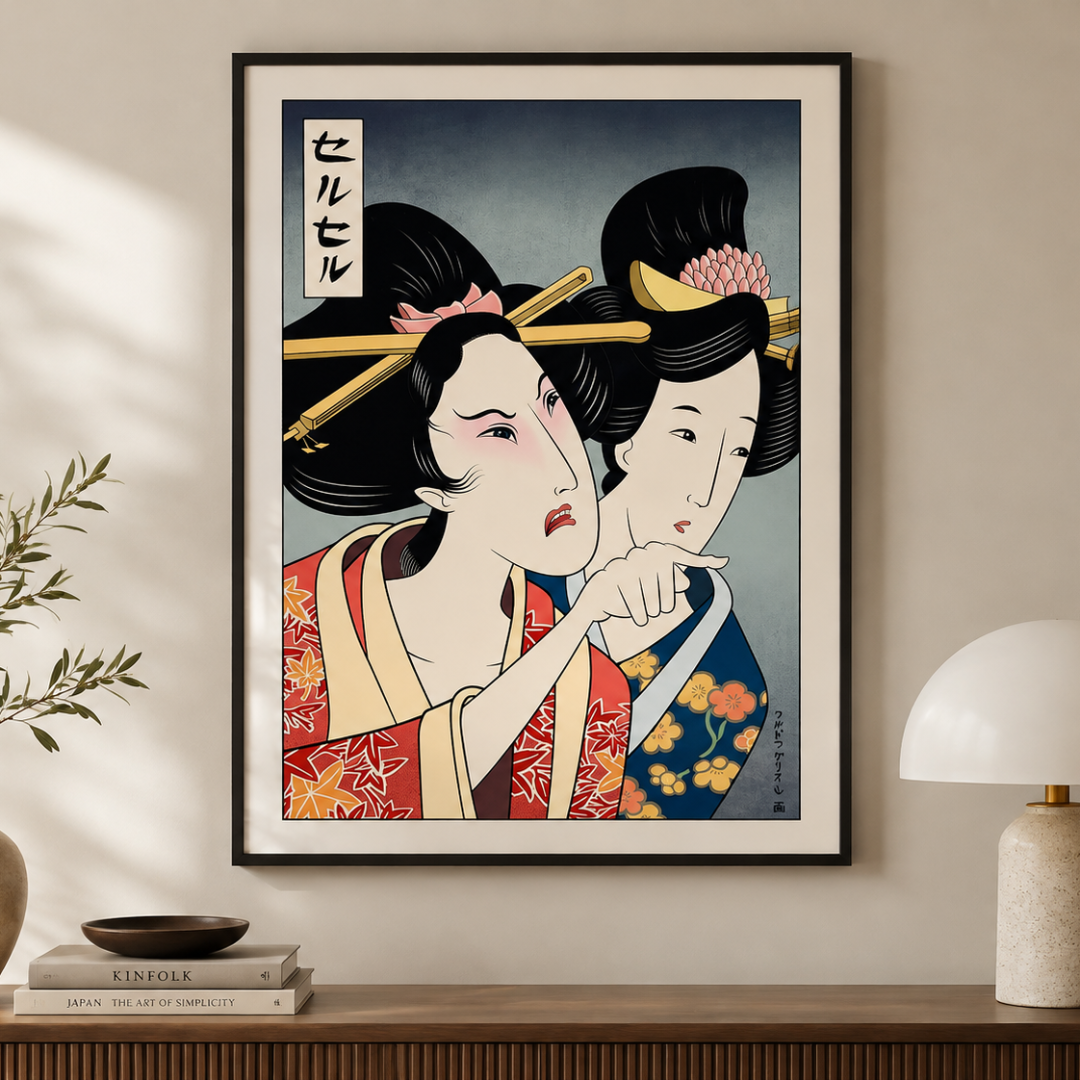 Japanese Gossiping Geisha Ukiyo-e Meme Canvas Print