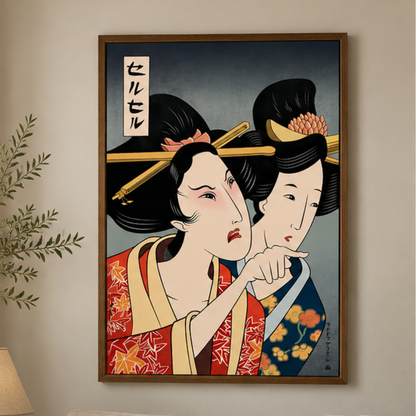 Japanese Gossiping Geisha Ukiyo-e Meme Canvas Print