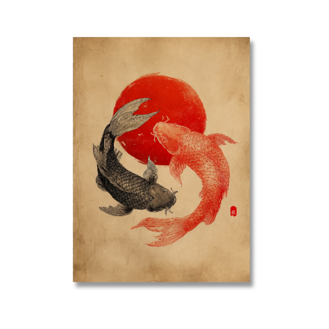 Japanese Yin Yang Koi Fish Canvas Print