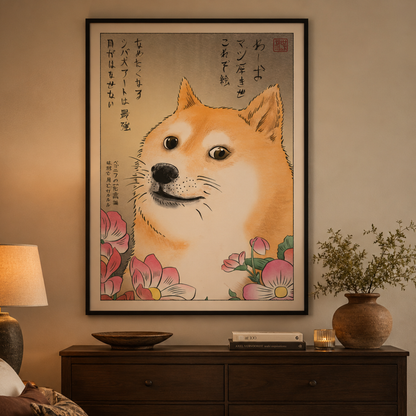 Japanese Shiba Inu Floral Meme Canvas Print
