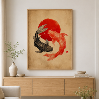 Japanese Yin Yang Koi Fish Canvas Print