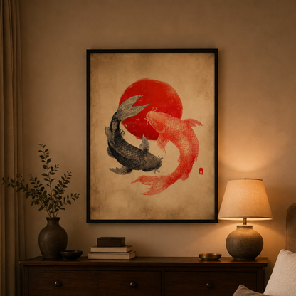 Japanese Yin Yang Koi Fish Canvas Print