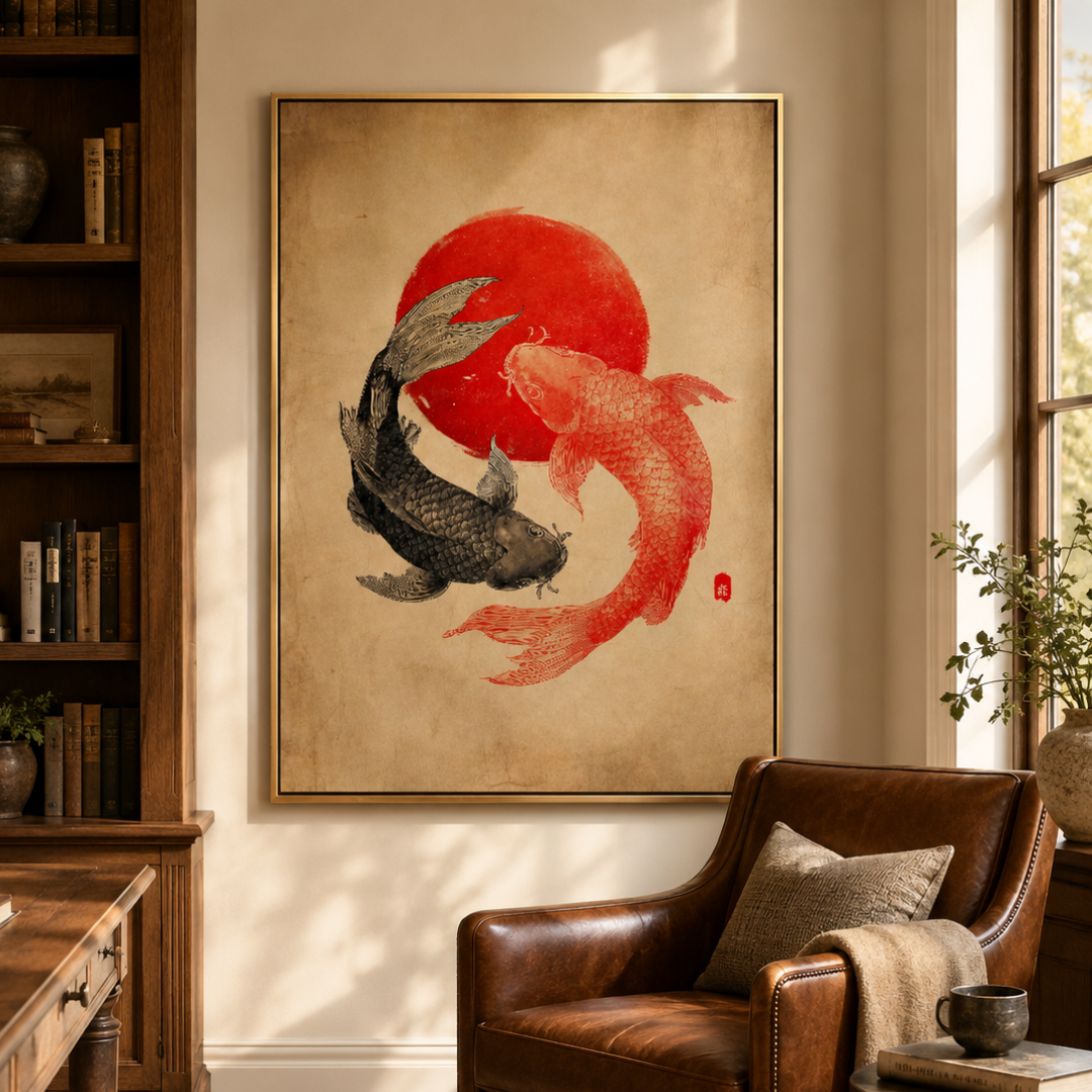 Japanese Yin Yang Koi Fish Canvas Print