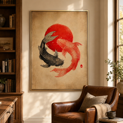 Japanese Yin Yang Koi Fish Canvas Print