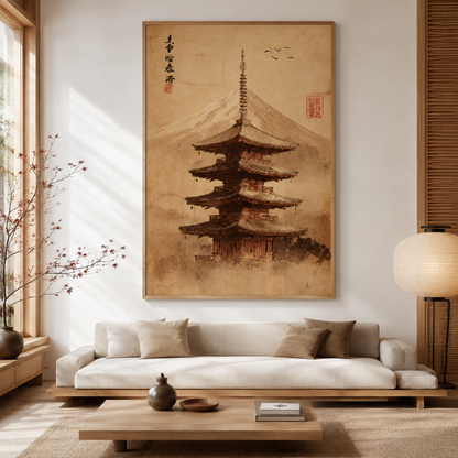 Japanese Pagoda & Mount Fuji Canvas Print