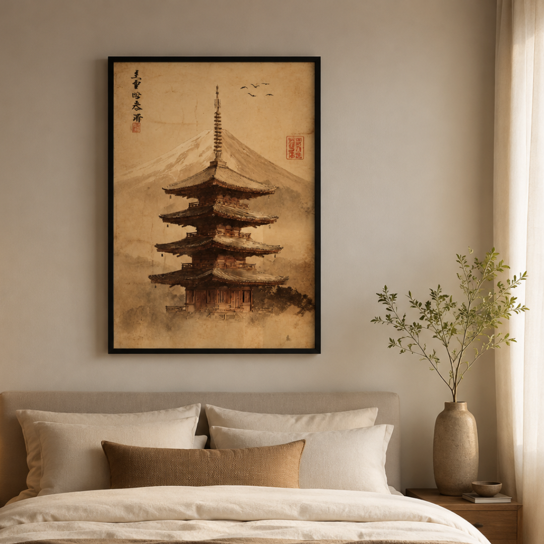 Japanese Pagoda & Mount Fuji Canvas Print