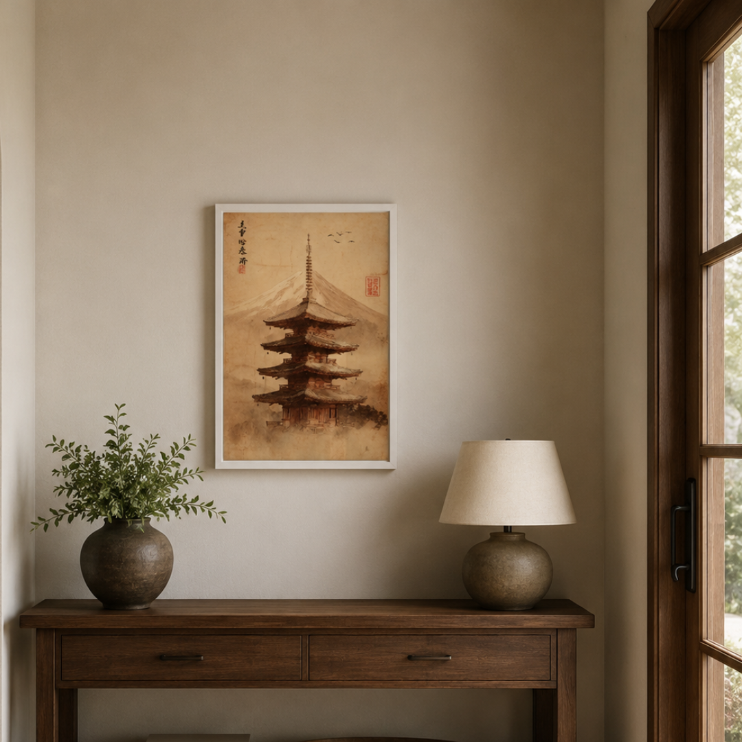 Japanese Pagoda & Mount Fuji Canvas Print