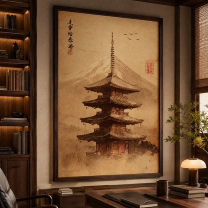Japanese Pagoda & Mount Fuji Canvas Print