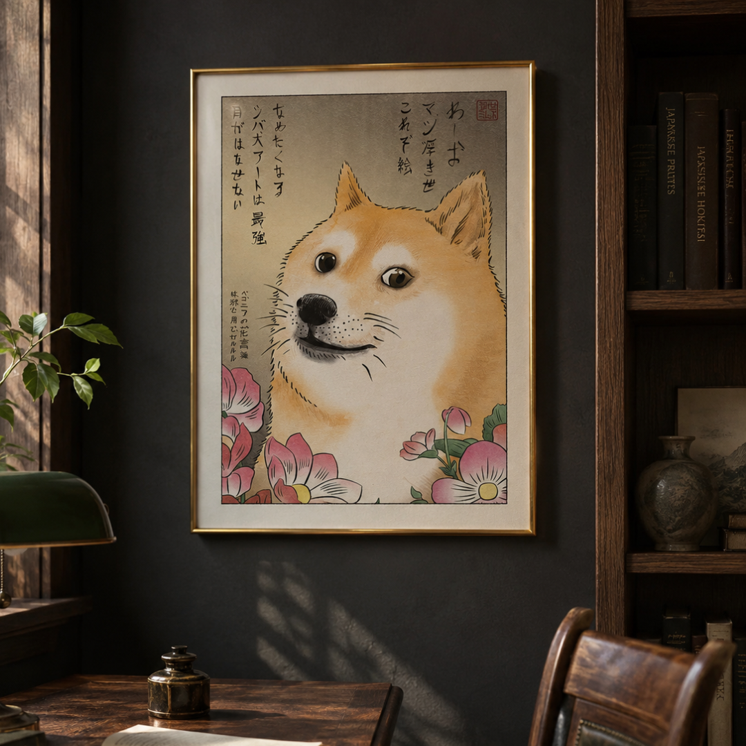 Japanese Shiba Inu Floral Meme Canvas Print