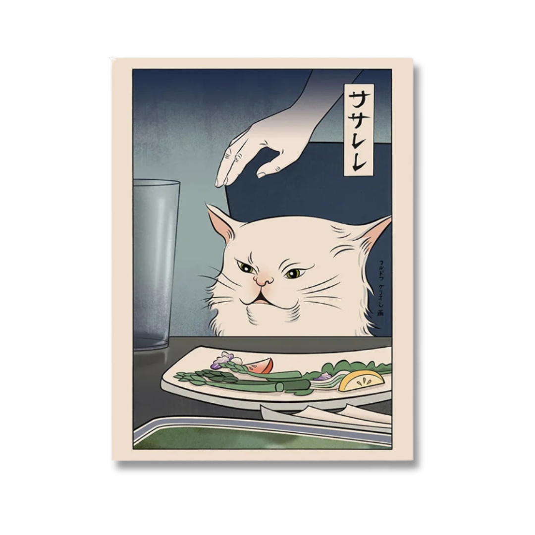 Japanese Grumpy Cat Dining Canvas Print