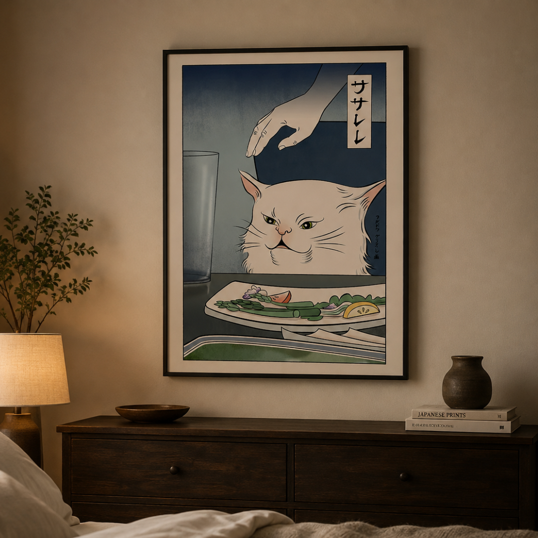 Japanese Grumpy Cat Dining Canvas Print
