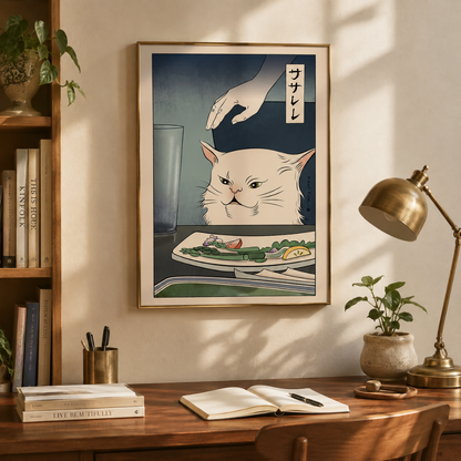 Japanese Grumpy Cat Dining Canvas Print