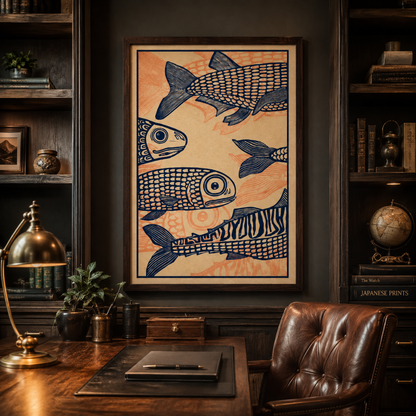 Japanese Vintage Fish Pattern Canvas Print