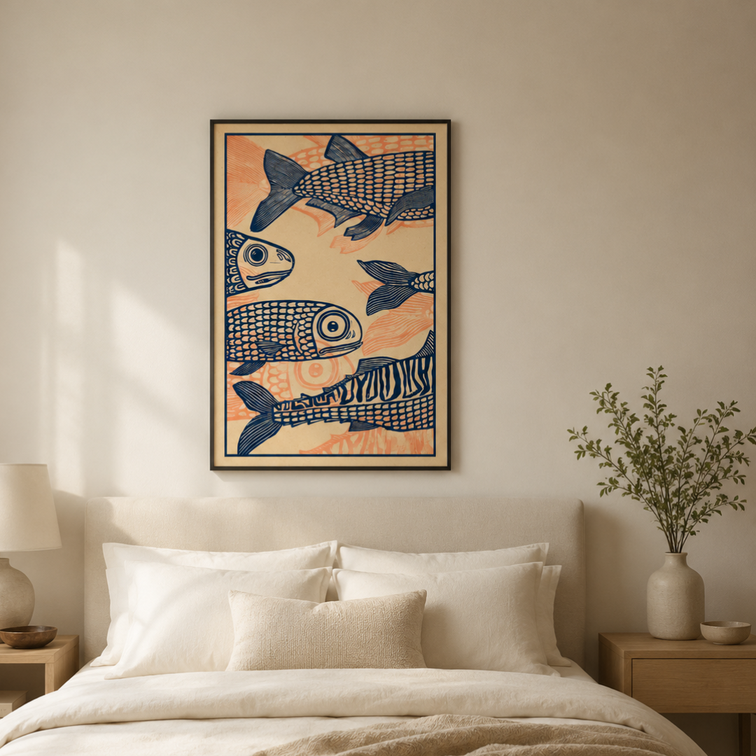 Japanese Vintage Fish Pattern Canvas Print