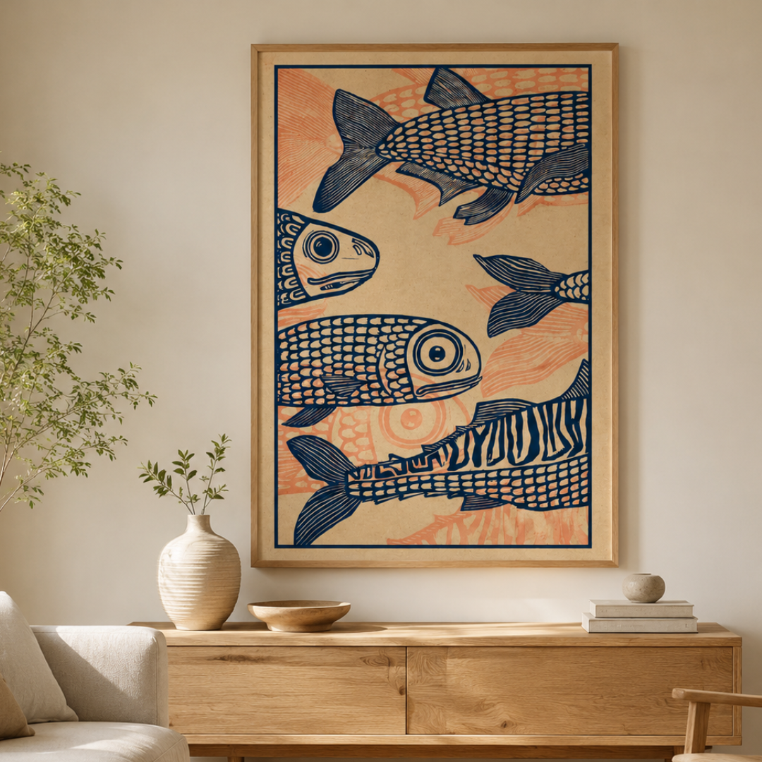 Japanese Vintage Fish Pattern Canvas Print
