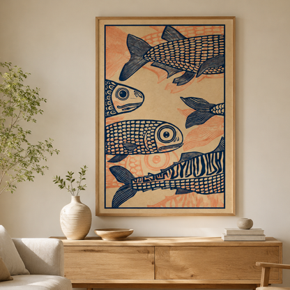 Japanese Vintage Fish Pattern Canvas Print